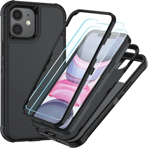 Vista 60 de SunStory Funda compatible con iPhone 11 con protector de pantalla HD, 3 capas de alta resistencia de cuerpo completo, funda protectora híbrida 3
