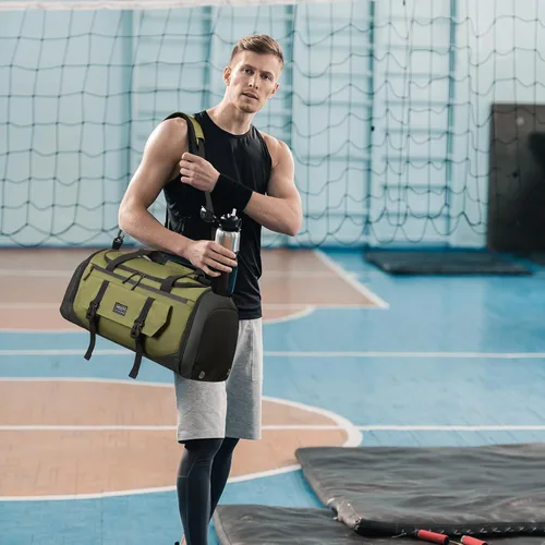 Vista 6 de Bolsas de gimnasio para hombres y mujeres con compartimento para zapatos y bolsa deportiva de bolsillo húmedo, A-TG-002-Verde