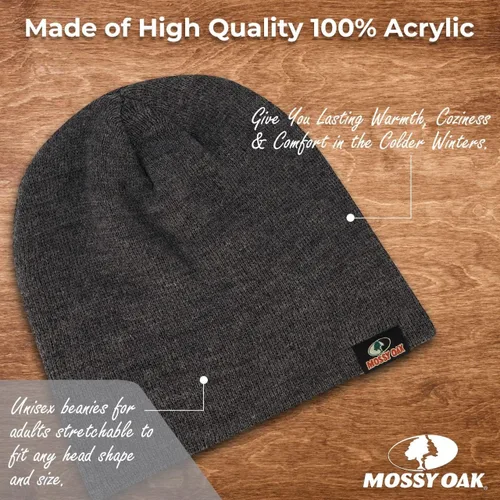 Vista 5 de Mossy Oak Men's Rib Knitted Hats - Warm and Cozy Beanie Hat - Men Winter Hat