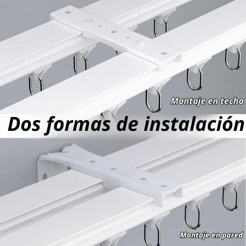 Vista 2 de Techo de doble cortina y montaje en pared, riel de cortina de 6 pies para ventana Heavy duty aluminum sliding track with enough silent runners and