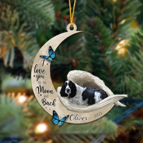 Vista 97 de Adorno colgante personalizado de ángel durmiendo en la luna, perro sabueso afgano, nombre personalizado, acrílico impreso en 2D plano – cumpleaños
