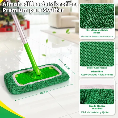 Vista 3 de Almohadillas de microfibra reutilizables compatibles con trapeador Swiffer Sweeper Mop Verde bosque