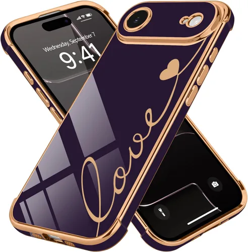 Vista 26 de LCHULLE Funda compatible con iPhone 12 para mujeres y niñas, bonito diseño de corazón de amor con enchapado de lujo, cubierta de TPU suave a prueba