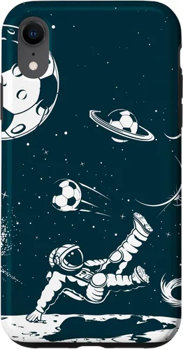 Vista 24 de Funda para iPhone 16 para teléfono de fútbol, amante del fútbol, jugador de fútbol espacial, funda de astronauta