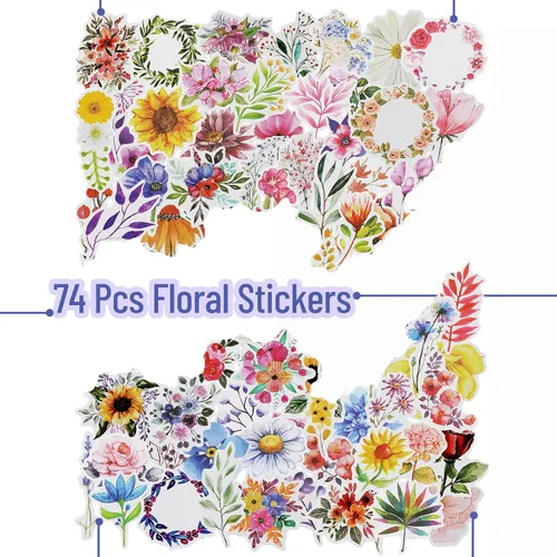 Vista 2 de Mr. Pen - Pequeñas pegatinas florales para portátil, 74 piezas, calcomanías para botellas de agua