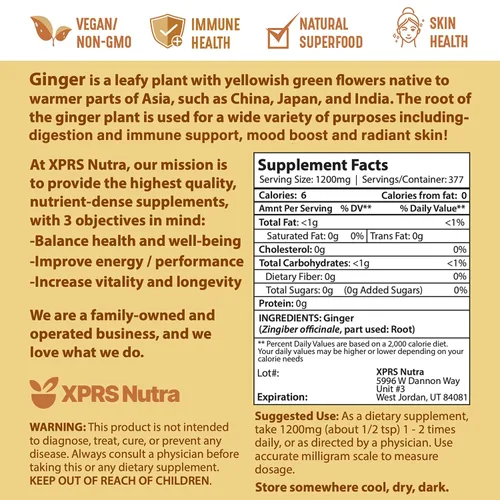 Vista 7 de XPRS Nutra Polvo de jengibre molido prémium con potente sabor picante, apto para veganos, cultivado de forma sostenible (16 onzas)