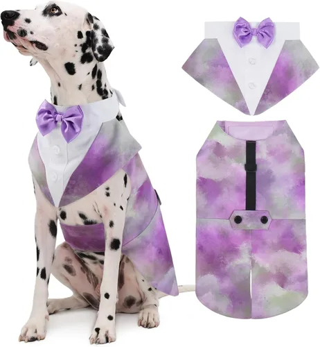 Vista 20 de Kuoser Conjunto de esmoquin para perro, traje de perro y bandana, disfraz Negro