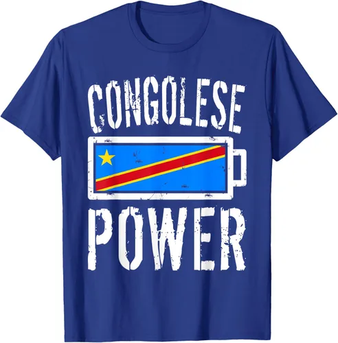 Vista 20 de Camiseta de batería de energía congoleña con bandera de República Democrática del Congo, Negro, S