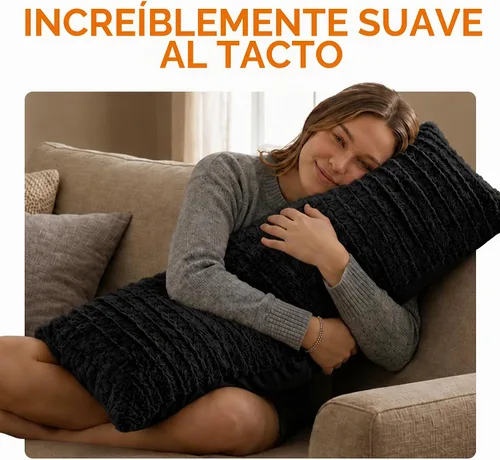 Vista 7 de Cheer Collection Almohada Larga de Pelo Sintético - Almohada Decorativa para Cama y Sofá - Almohada Lumbar Decorativa con Relleno, Negra