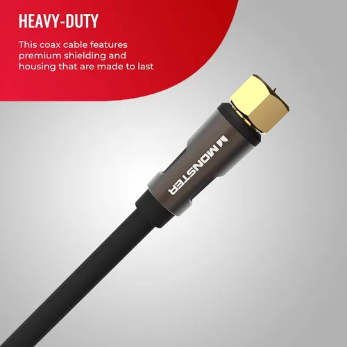 Vista 3 de Monster Essentials - Cable coaxial RG-6 con conector de cable coaxial F-Pin chapado en oro, cable de Internet de alta velocidad con cubierta
