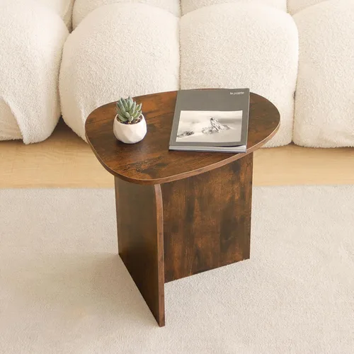 Vista 7 de AWASEN Mesa auxiliar, pequeña mesa auxiliar triangular para sala de estar, mesa decorativa moderna con mesa única, mini mesita de noche para Marrón