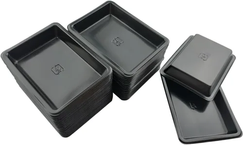Vista 3 de Paquete de 100 platos rectangulares desechables de plástico para Negro