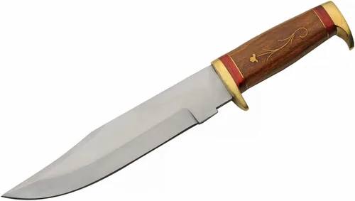 Vista 2 de SZCO - Cuchillo de caza de espiga completa de 12.25 pulgadas, cuchillo de bolsillo con hoja de acero inoxidable, mango de madera con incrustaciones