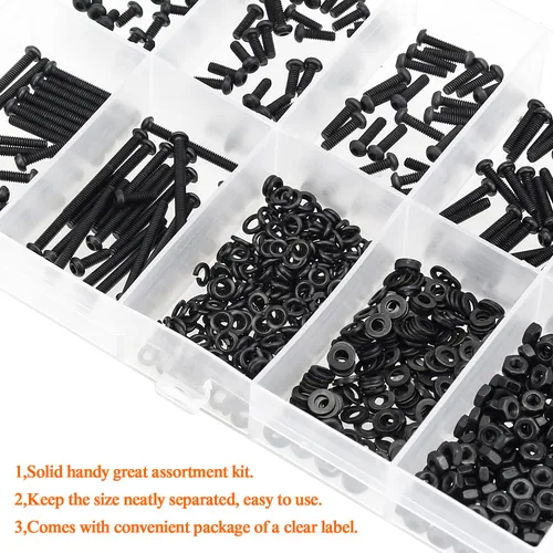 Vista 6 de HELIFOUNER 560 Piezas M2 x 4 mm / 6 mm / 8 mm / 10 mm / 12 mm / 16 mm / 20 mm, Kit de Tornillos de Cabeza de Botón con Arandelas y Tuercas, Acero