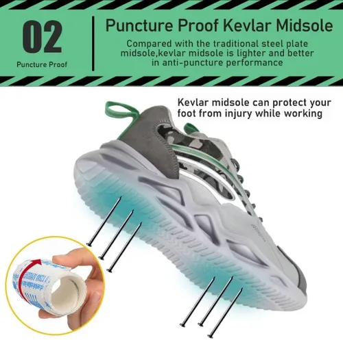 Vista 3 de Jormungand Zapatos de punta de acero para hombre, ligeros, indestructibles, a prueba de pinchazos, cómodos zapatos de seguridad para uso industrial