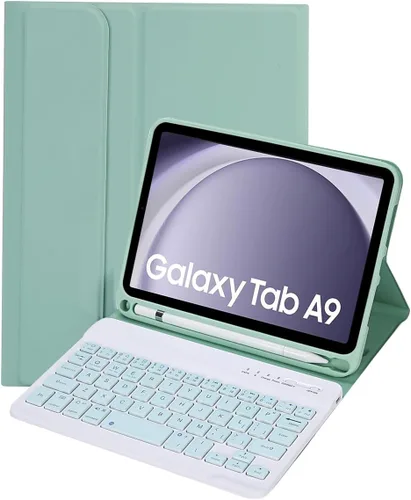 Vista 9 de Funda de teclado para Samsung Galaxy Tab A9 de 8.7 pulgadas 2023, teclado desmontable con soporte para lápiz, funda protectora para tablet Tab A9