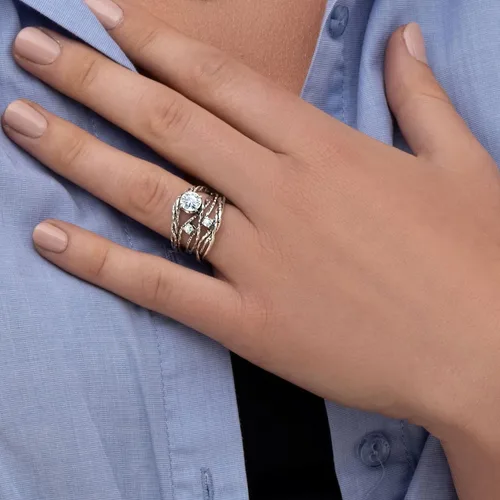 Vista 2 de JEAN RACHEL JEWELRY Anillo de plata de ley 925 con circonita cúbica transparente blanca, hipoalergénico, sin níquel ni plomo, colección de diseñador
