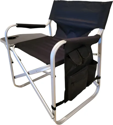 Vista 3 de Silla plegable de directores silla plegable con mesa auxiliar y portavasos, diseño XL Comfort (negro)