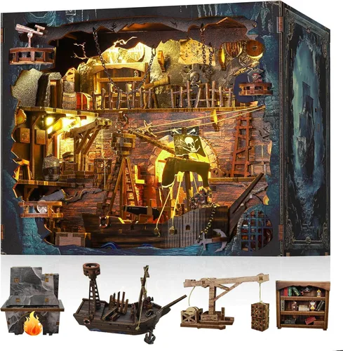 Vista 7 de Kit de rincón de lectura – Rompecabezas 3D de madera con luces LED interactivas, decoración en miniatura DIY para adultos y adolescentes Colorido