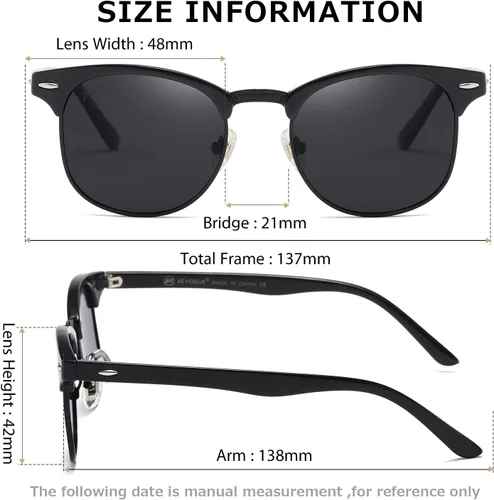 Vista 26 de AEVOGUE Gafas de sol polarizadas para mujeres y hombres semi marco retro gafas de sol AE0369