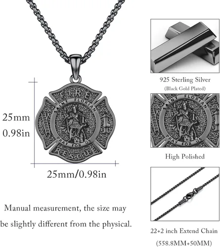 Vista 3 de Collar con colgante de plata de ley 925 con medalla de San Patrón, joyería religiosa para hombres y mujeres, con cadena de acero inoxidable 316L