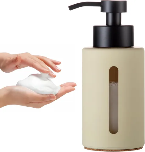 Vista 10 de Enra Dispensador de jabón de vidrio con ventana transparente, dispensador de bomba manual de acero inoxidable mate de 12 onzas, dispensador de jabón