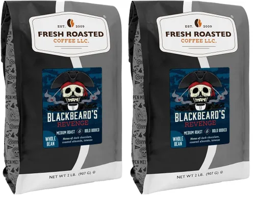 Vista 53 de Fresh Roasted Coffee, Blackbeard's Revenge, 12 onzas, tostado medio, Kosher, grano entero