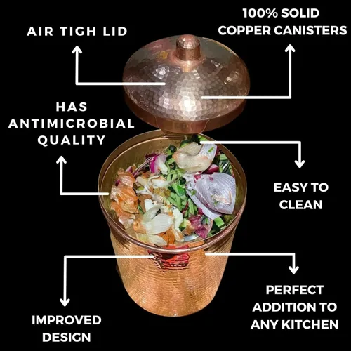 Vista 3 de Sertodo Copper Recipiente de compost de cocina Calibre pesado, martillado a mano, 100% cobre puro Elegante y sostenible