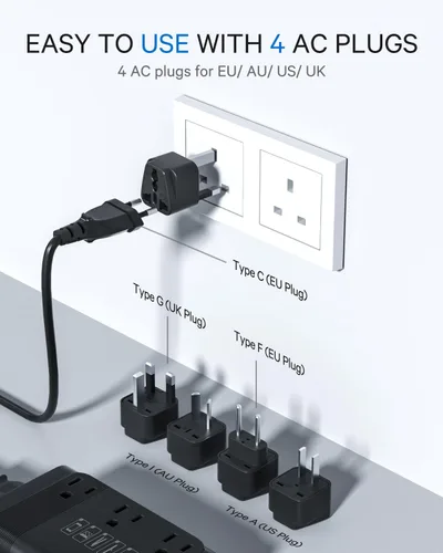 Vista 2 de DOACE Convertidor de voltaje de 350 W de EE. UU. a Europa - Convertidor de 220 V a 110 V para viajes europeos, combo de adaptador de corriente