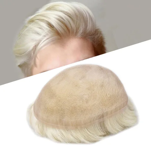 Vista 58 de Completo suizo encaje tupé para hombres pieza de pelo real sistema de reemplazo de cabello humano para hombres Toupee Hairpieces para hombres 7x9