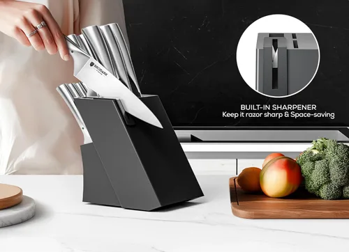 Vista 8 de BRODARK Juego de Cuchillos con Bloque: Juego de cuchillos de cocina con bloque y afilador, 15 piezas de cuchillos de chef ultra afilados, acero