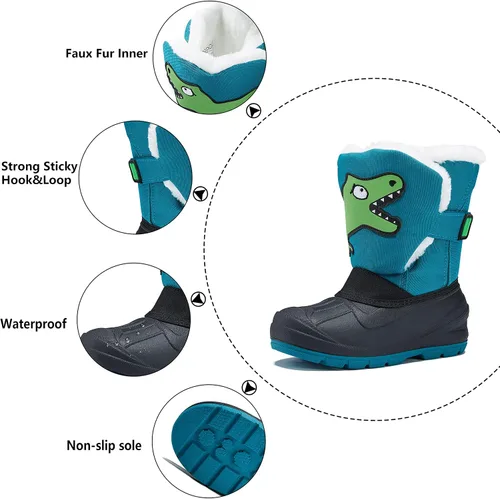 Vista 2 de MORENDL Botas de nieve para niños, impermeables, con forro de piel, cálidas, antideslizantes, para niños y niñas, para caminar al aire libre