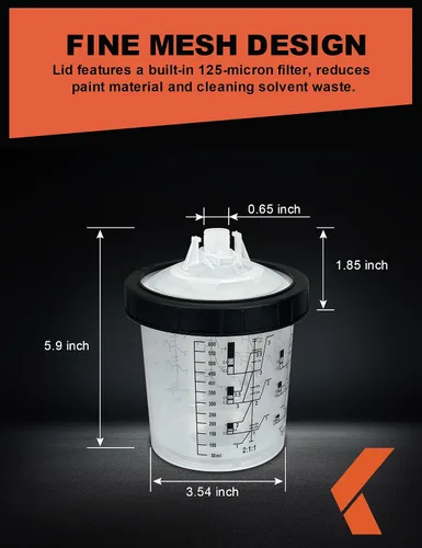 Vista 4 de KREFINISH Rociador de pintura desechable para mezclar revestimientos y sistema de tapa para pistola de pulverización HVLP, pistola de pintura