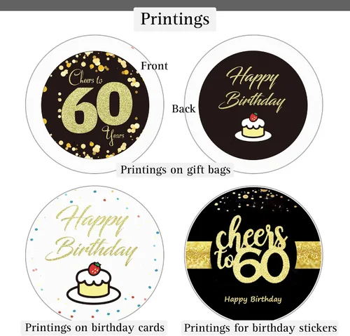 Vista 7 de Sumerk 60 bolsas de regalo para cumpleaños 60 - Paquete de 2, incluye 2 tarjetas y 2 hojas de calcomanías