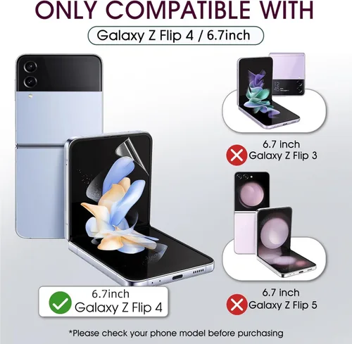 Vista 2 de 2 juegos de protectores de pantalla para Samsung Galaxy Z Flip 4, película interior de hidrogel de TPU + protector de pantalla frontal y trasera HD