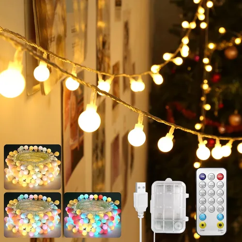 Vista 9 de OMIKA Guirnalda de luces de 20 pies, 40 LED de 24 colores cambiantes, funciona con pilas, luces de Navidad alimentadas por USB, cadena de luces