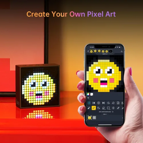 Vista 4 de Divoom TimeBox Evo - Pixel Art Bluetooth Speaker with 16x16 LED Display APP Control - Cool Animation Frame & Gaming Room Setup & Bedside Alarm