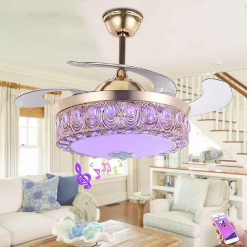 Vista 11 de Ventilador de techo inteligente tipo candelabro de 42 pulgadas con luz, ventilador de techo candelabro retráctil con altavoz Bluetooth y control