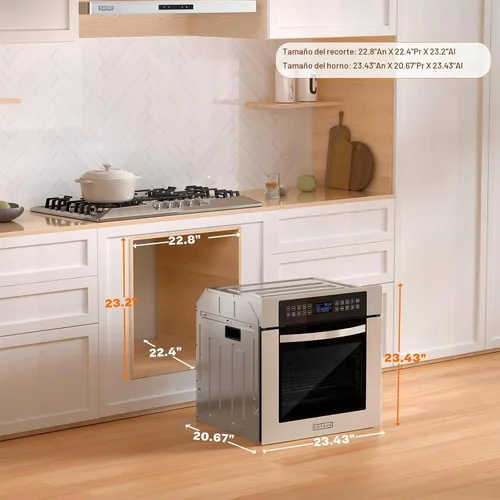 Vista 2 de Empava Horno eléctrico de pared individual integrado de 24 pulgadas con convección y asador, 10 modos de cocción, control táctil de pantalla, acero