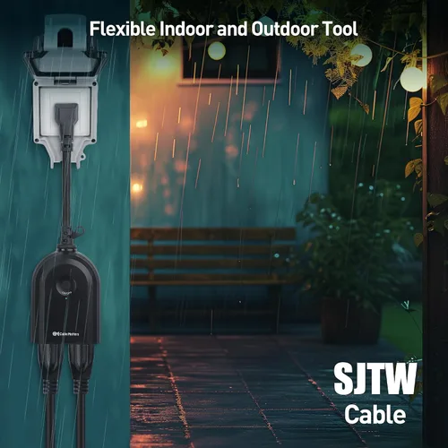 Vista 3 de Cable Matters - Enchufe con control remoto para interiores y exteriores, resistente a la intemperie, con dos tomas de corriente y enchufe plano