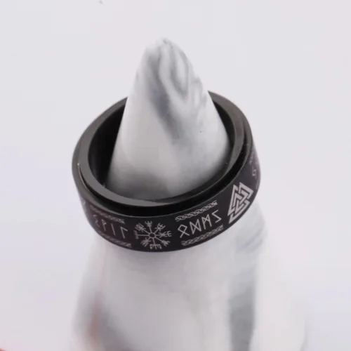 Vista 5 de Anillo vikingo de runa anti ansiedad, anillos de texto nórdico, joyería vikinga, banda de promesa de boda para hombres y mujeres