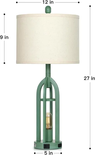 Vista 7 de Cinyirong Lámpara costera de 27 pulgadas de alto, retro verde, lámparas vintage para mesita de noche con USB C+A y toma de CA, lámparas de mesa