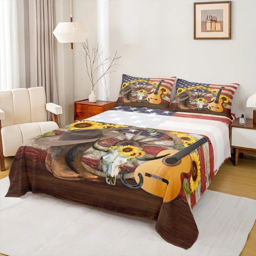 Vista 16 de Western Cowboy - Juego de sábanas para niños, tamaño individual, juego de ropa de cama rústica de herraduras, cactus y herraduras, decoración