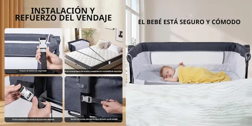 Vista 5 de Cuna de cabecera para bebé, cuna con ruedas Next to Me, cuna plegable para bebé, cuna para dormir conjuntamente para recién nacido (X6 rosa)