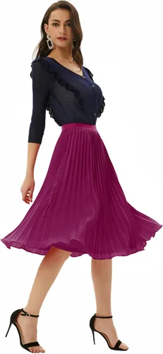 Vista 76 de GRACE KARIN - Falda plisada de gasa para mujer, con cintura alta y elástica, vuelo, corte acampanado y longitud por debajo de la rodilla