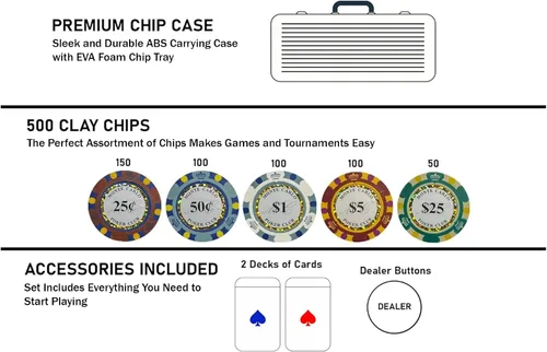 Vista 2 de Juego de fichas de póquer Monte Carlo de 500 piezas de baja denominación – 0.49 oz de arcilla pesada grado casino pequeñas estacas Monte Carlo Poker