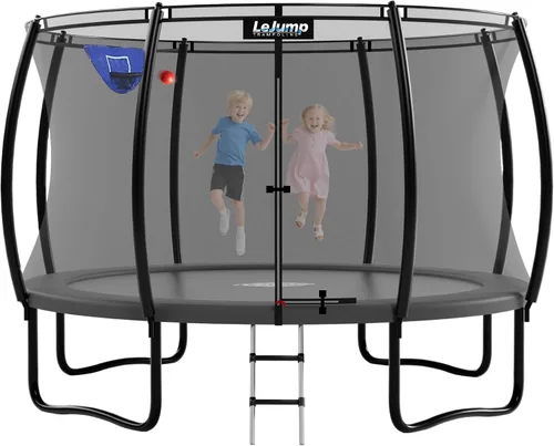 Vista 10 de LeJump Trampolín para exteriores sin resorte de 14 pies, 12 pies, 10 pies, con red, trampolines grandes aprobados por ASTM para niños y adultos
