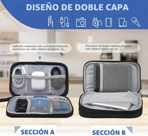 Vista 6 de CAAORDKSO Bolsa Organizadora de Electrónicos para Viaje, Estuche Pequeño Organizador de Cables Impermeable, Bolsa de Accesorios, Estuche Electrónico