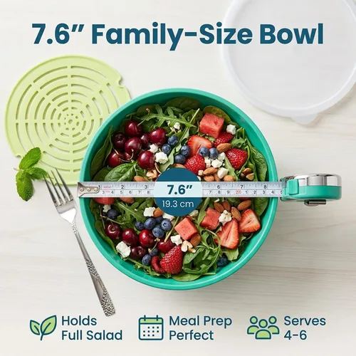 Vista 6 de Jokari Ensaladera de sandía con colador y tapa, recipiente autodrenante para frutas, verduras y verduras mixtas, incluye bandeja coladora anidable