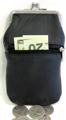 Vista 3 de Las mujeres 100% puro cuero cigarrillo caso encendedor partido bolsillo cremallera moneda bolsa -4 color (negro)